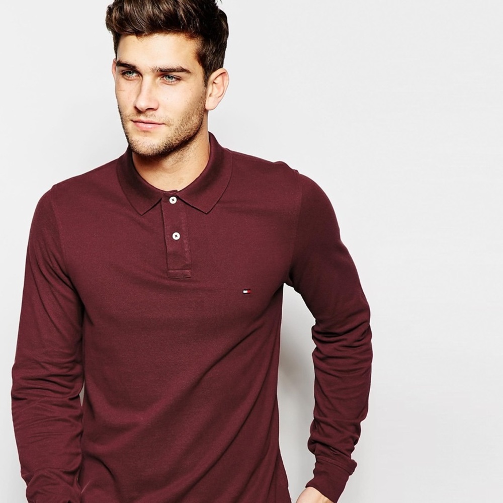 Tommy Hilfiger burgundy long sleeve polo
